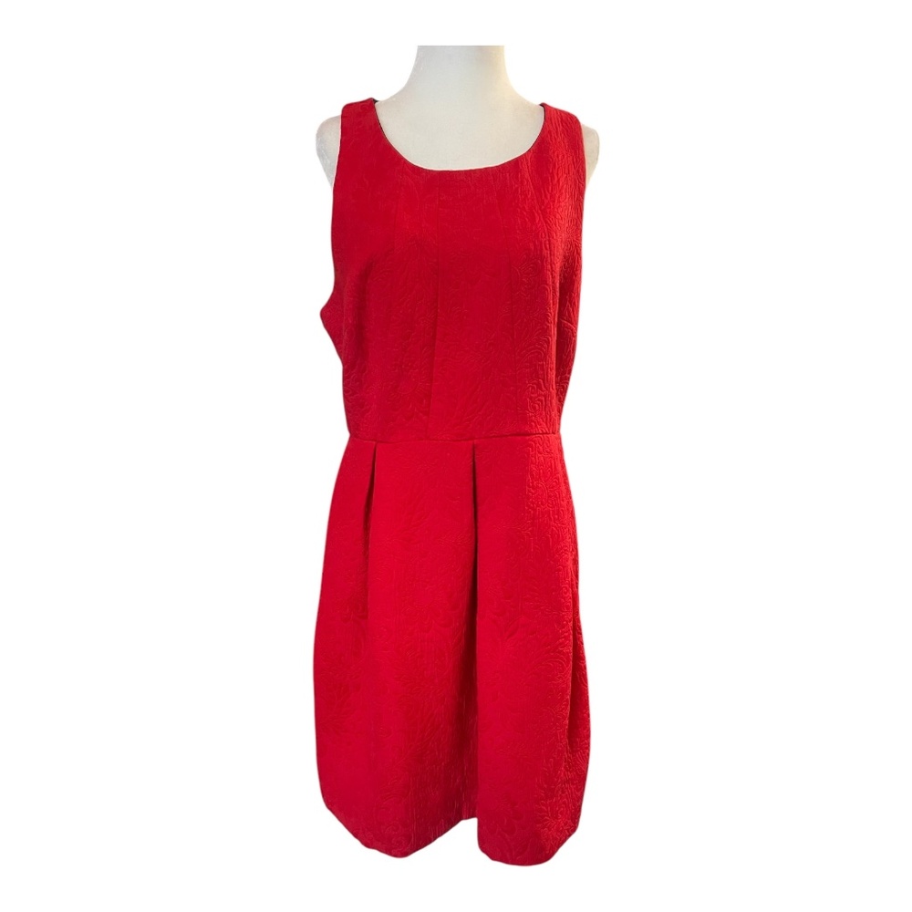 Moulinette Soeurs Red Jacquard A-Line Dress Size 12 Open Back Bow Fit & Flare